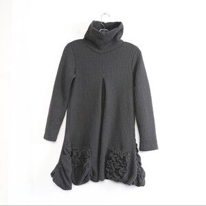 Handmade tunic dress unique lagen look ruffle gray pleated knit stretch warm